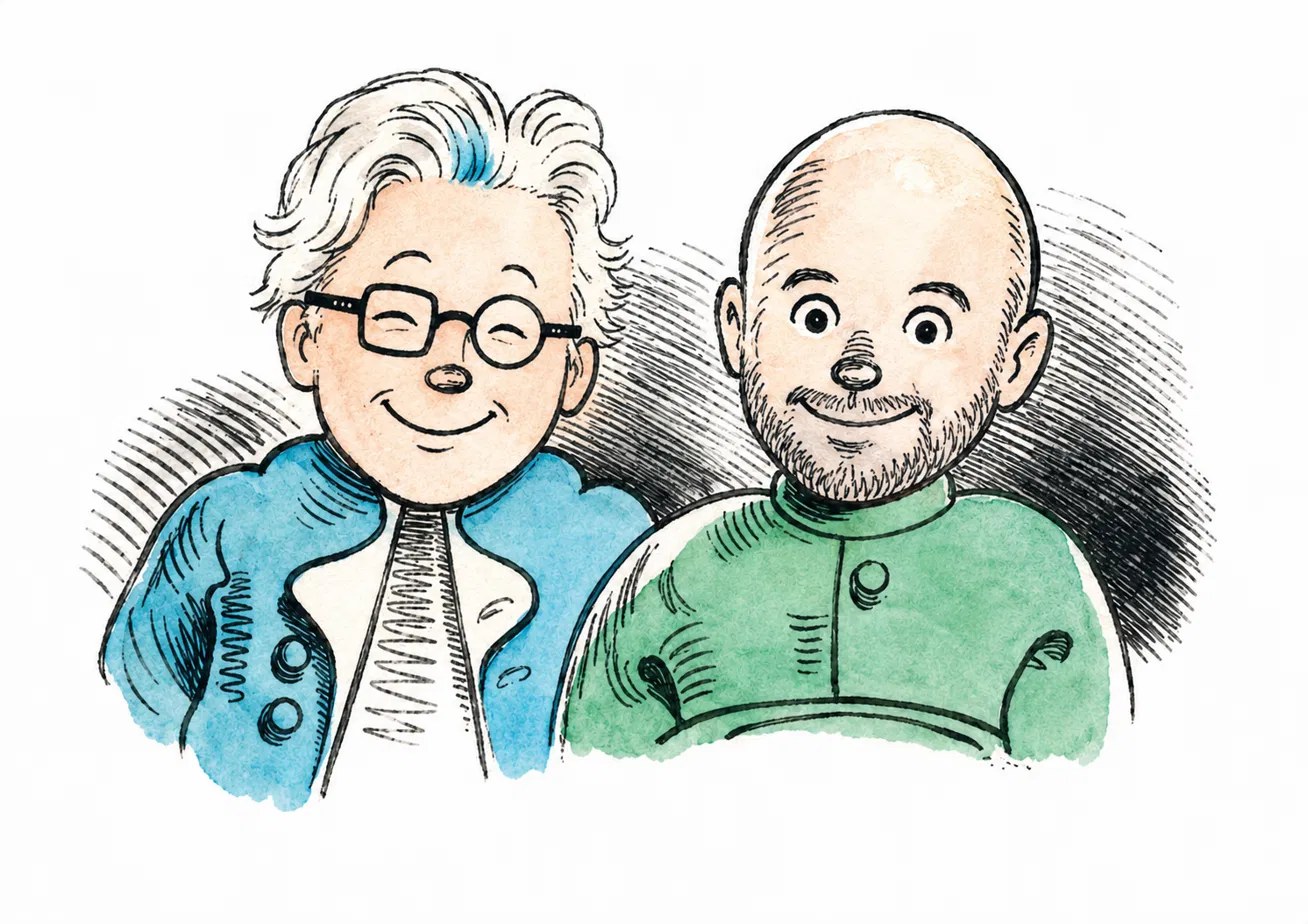 Mark Finnern und Michael Pfaff als Zeichnung im Stil von Wilhelm Busch
